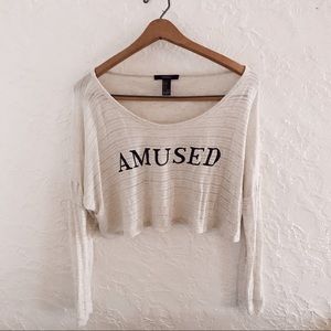 Forever 21 ‘Amused’ tan black crop top long sleeve
